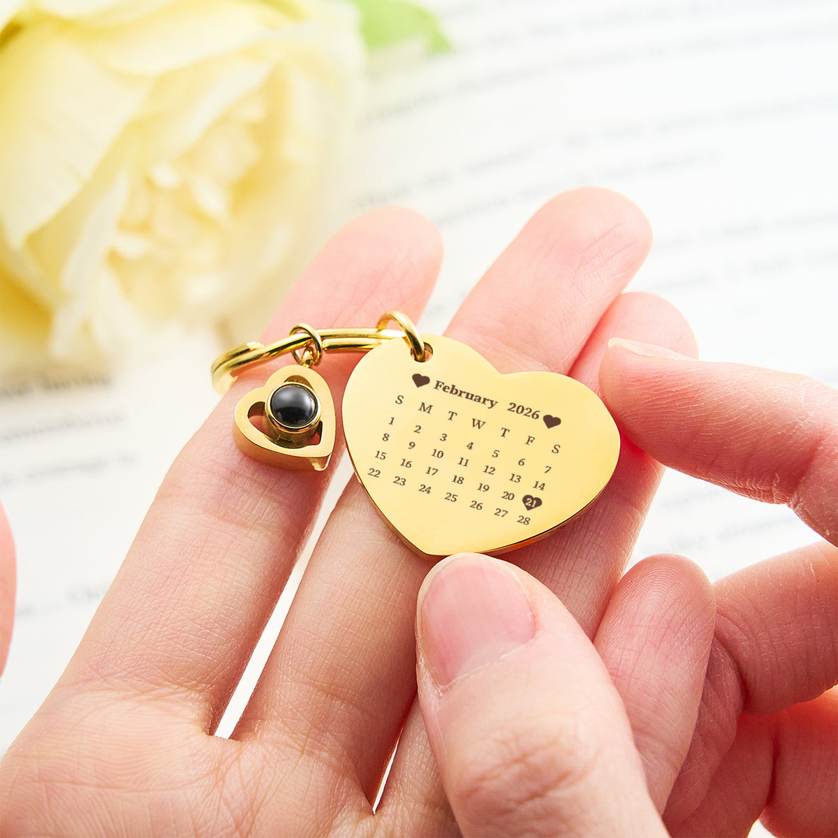 Custom Photo Calendar Keychain Heart Projection Keychain Christmas Gift
