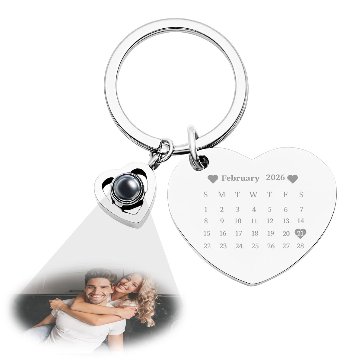 Custom Photo Calendar Keychain Heart Projection Keychain Christmas Gift