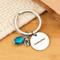 Custom Name Keychain Birthstone Keychain with Leaf Gift for Godmother Birthday Gift