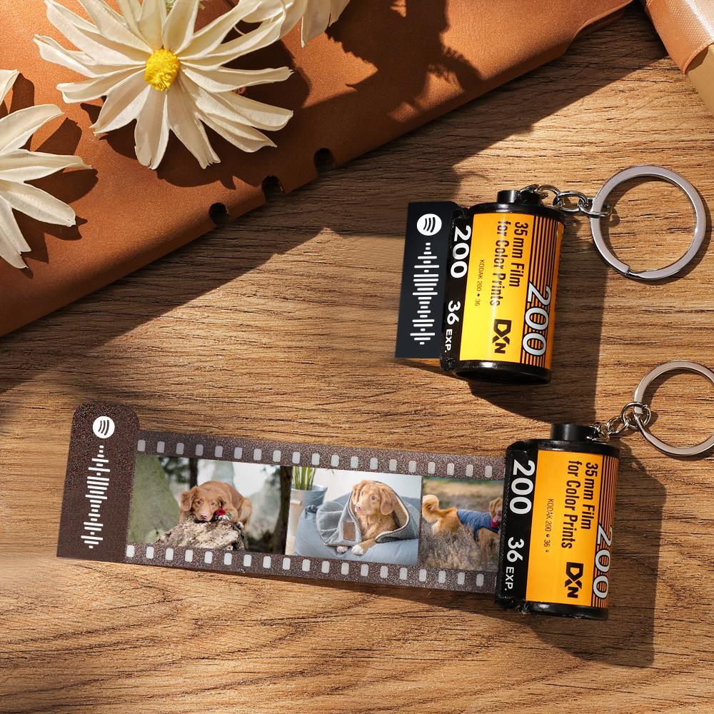 Scannable Spotify Code Camera Roll Keychain Spotify Photo Engraved Film Keychain Gifts for Her 15 Pics