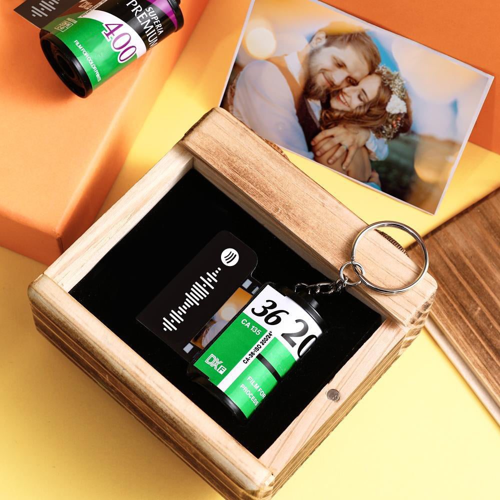 Scannable Music Code Camera Roll Keychain Music Photo Engraved Film Keychain Gifts for Him Green Color 15 Pics