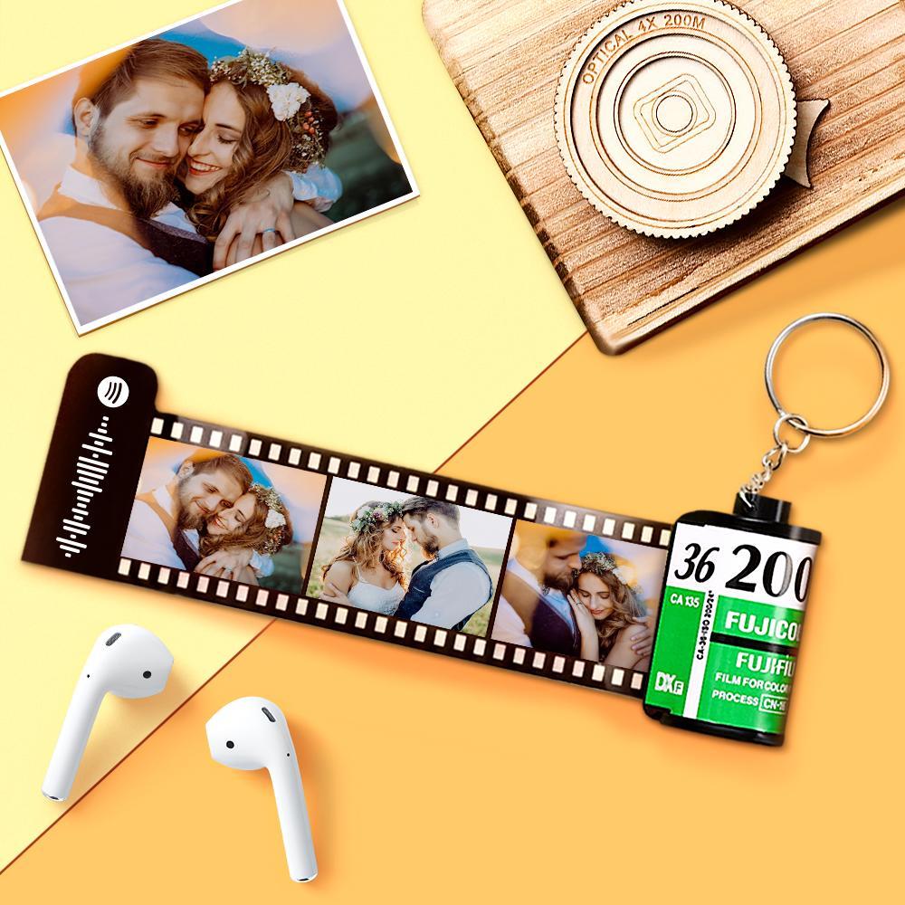Scannable Spotify Code Film Keychain Spotify Photo Engraved Film Keychain Gifts for Couple's Green 5 Pics