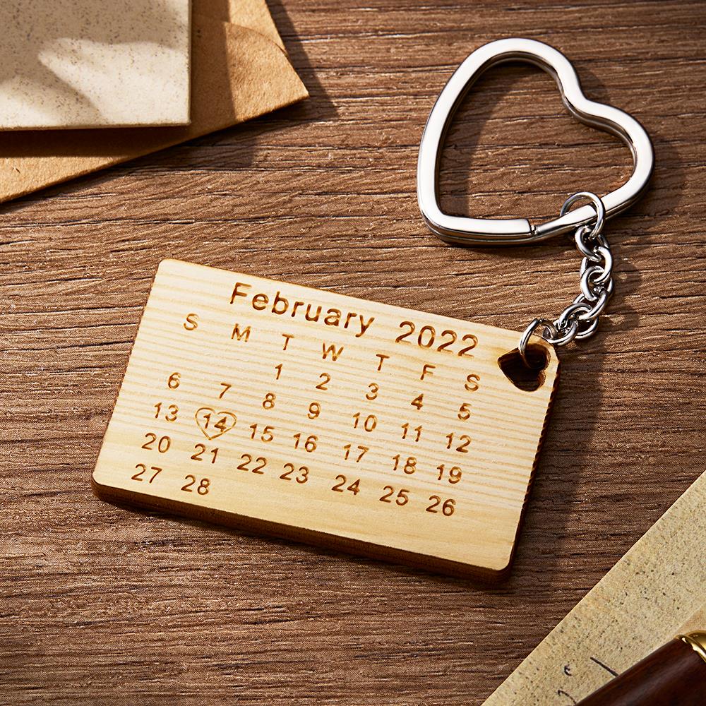 Custom Engraved Calendar Keychain Save the Date Keychain Valentine's Day Gift for Lover