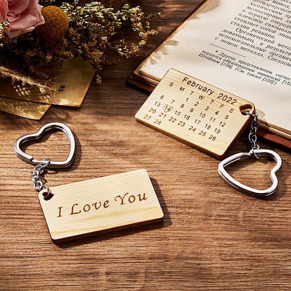 Custom Engraved Calendar Keychain Save the Date Keychain Valentine's Day Gift for Lover