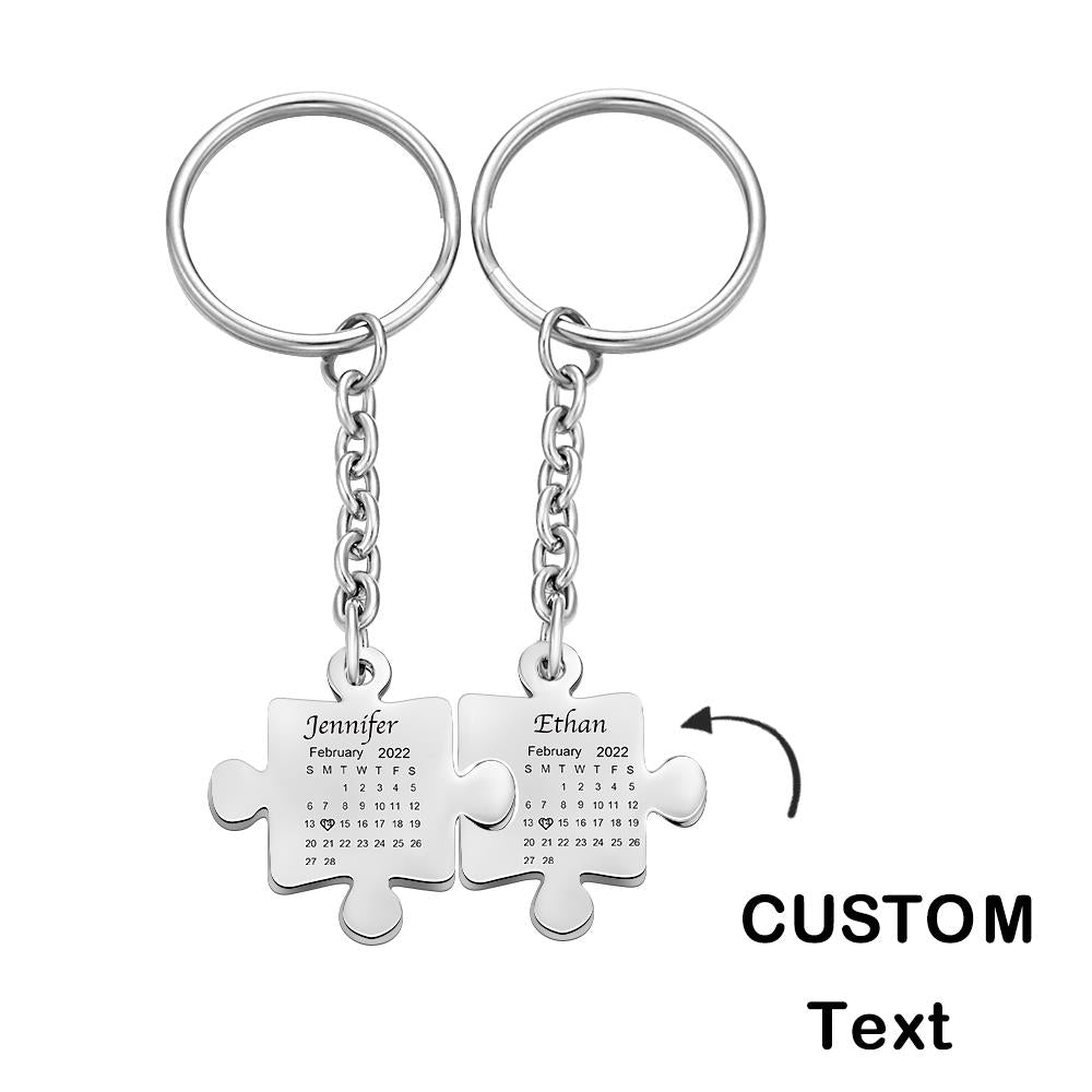 Custom Calendar Keychain Engraved Puzzle Keychain Anniversary Gift for Couple