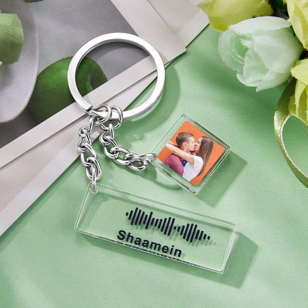Custom Music Code Keychain Photo Engraved Keychain Gift for Couple