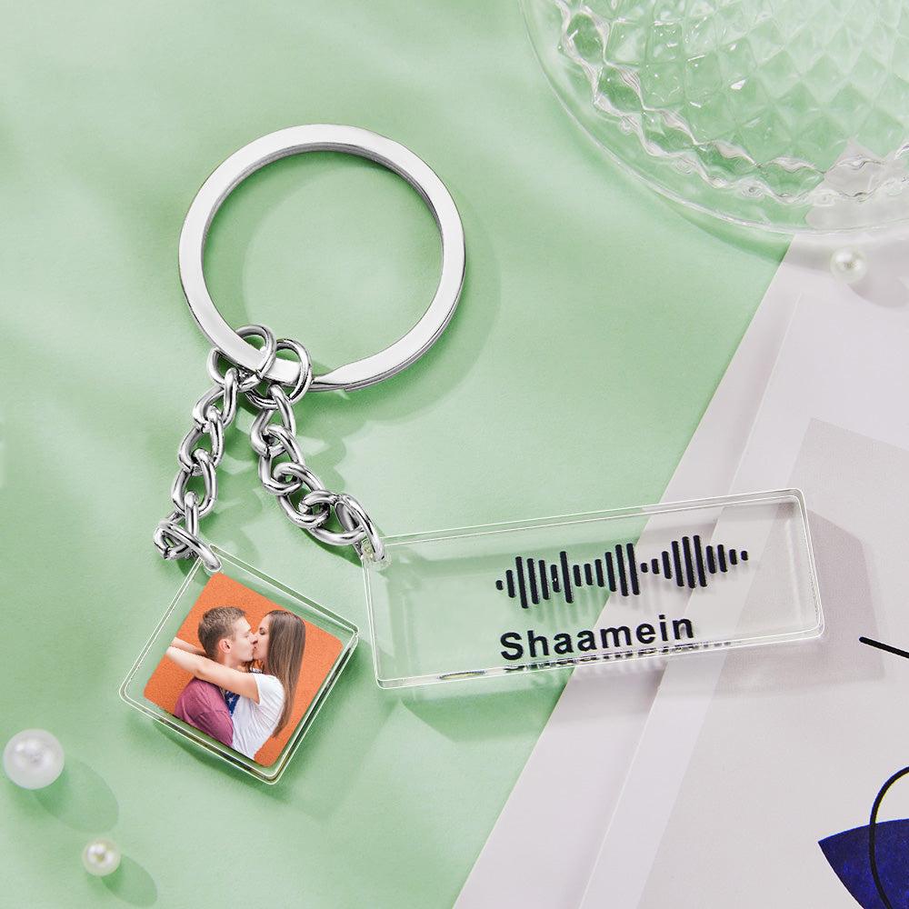 Custom Music Code Keychain Photo Engraved Keychain Gift for Couple