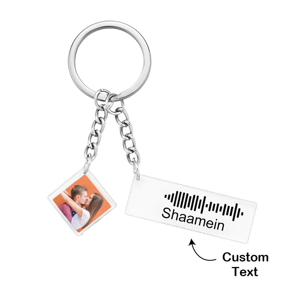 Custom Music Code Keychain Photo Engraved Keychain Gift for Couple