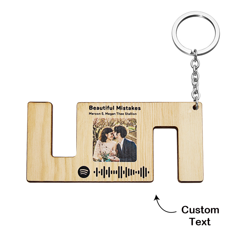 Custom Engraved Spotify Code Keychain Wood Phone Holder Creative Gift