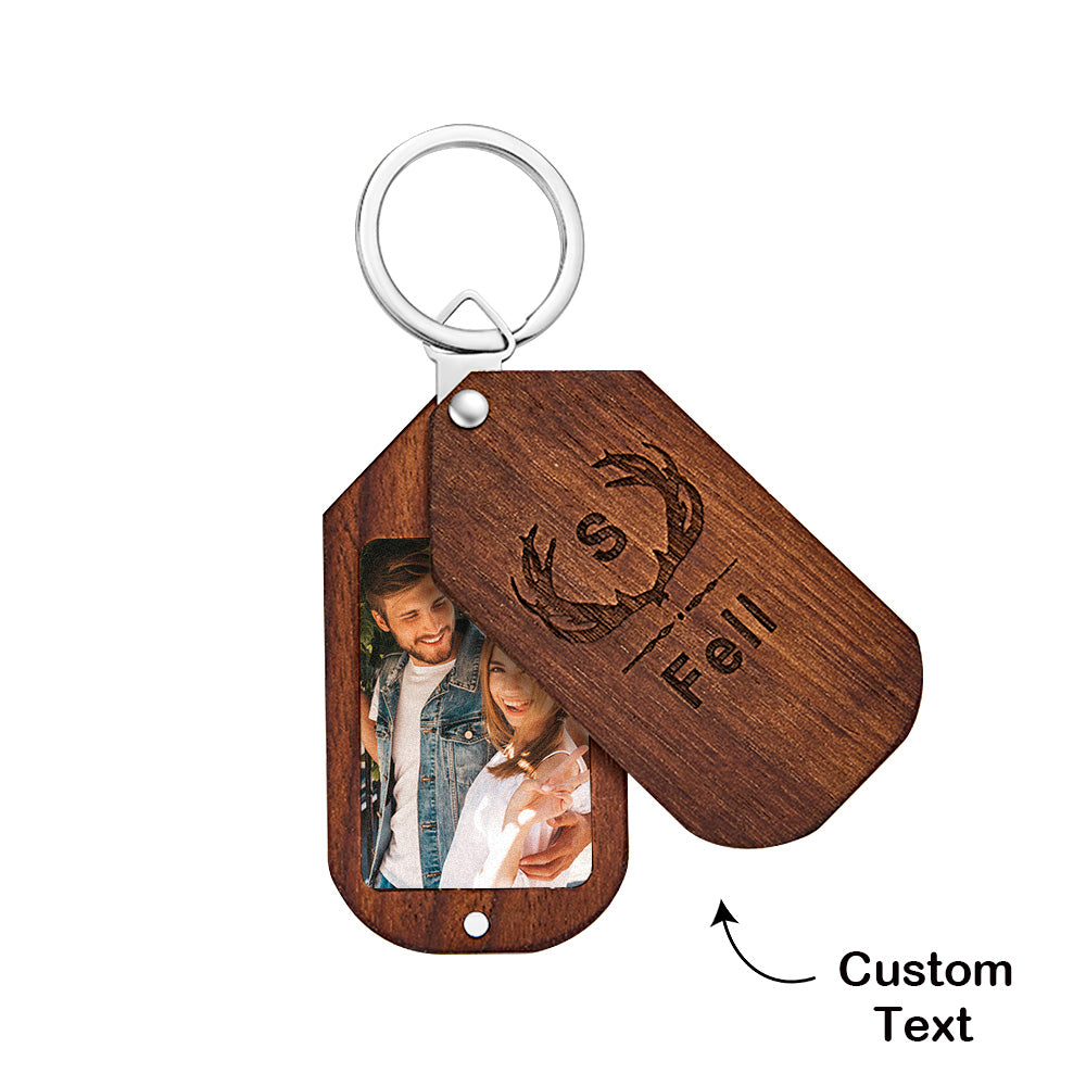 Custom Photo Engraved Keychain Wood Keychain Memorial Gift for Couple