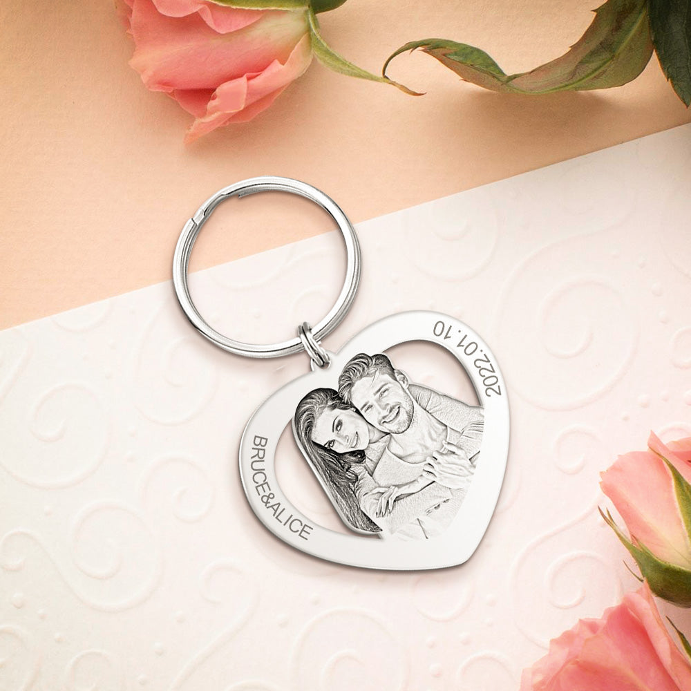 Custom Heart Couple Heart Key Chain Personalization Engraving Key chain For Valentines Gift