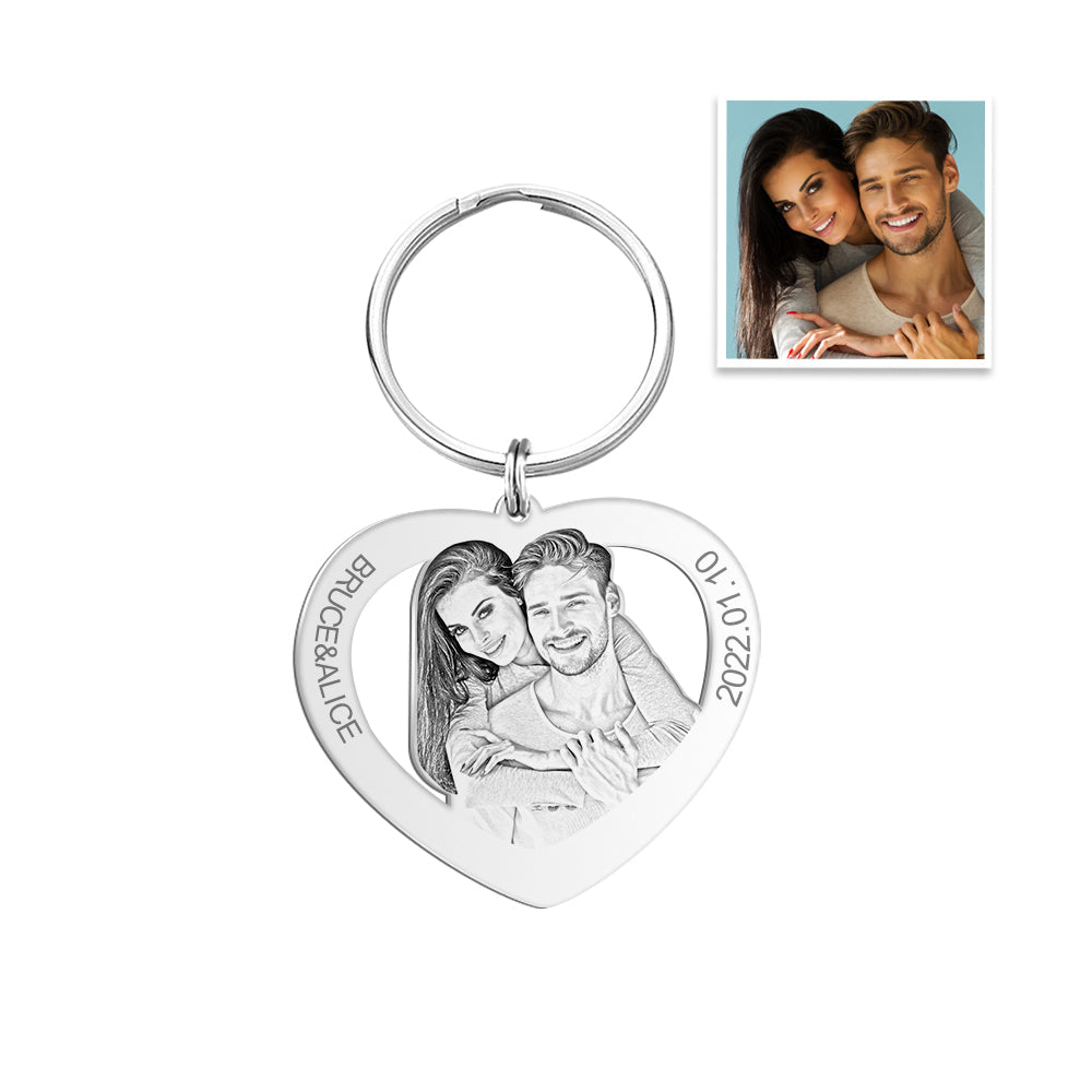 Custom Heart Couple Heart Key Chain Personalization Engraving Key chain For Valentines Gift