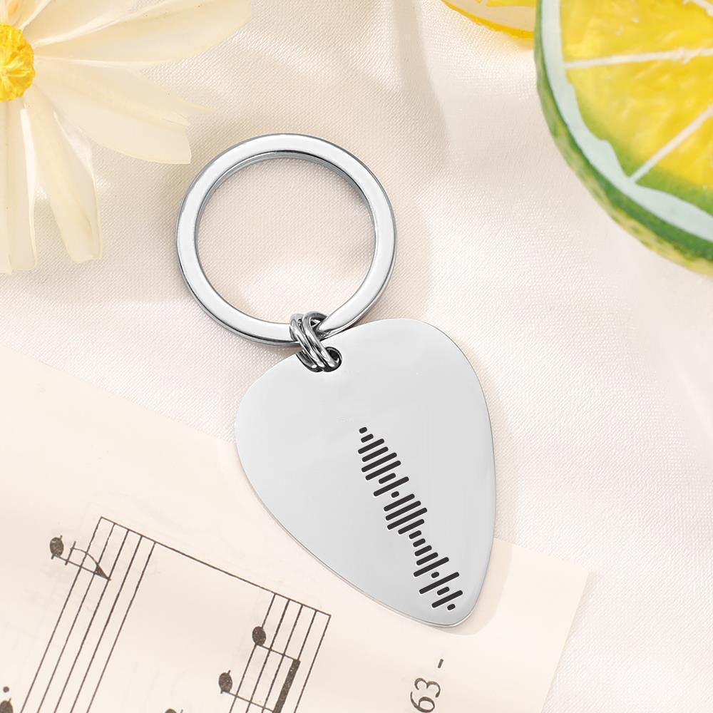 Scannable Music Code Guitar Pick Keychain, Engraved Custom Music Song Keychain Gifts for Him