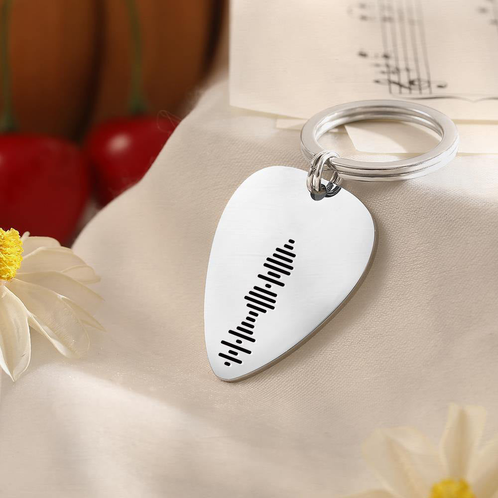 Scannable Music Code Guitar Pick Keychain, Engraved Custom Music Song Keychain Gifts for Him