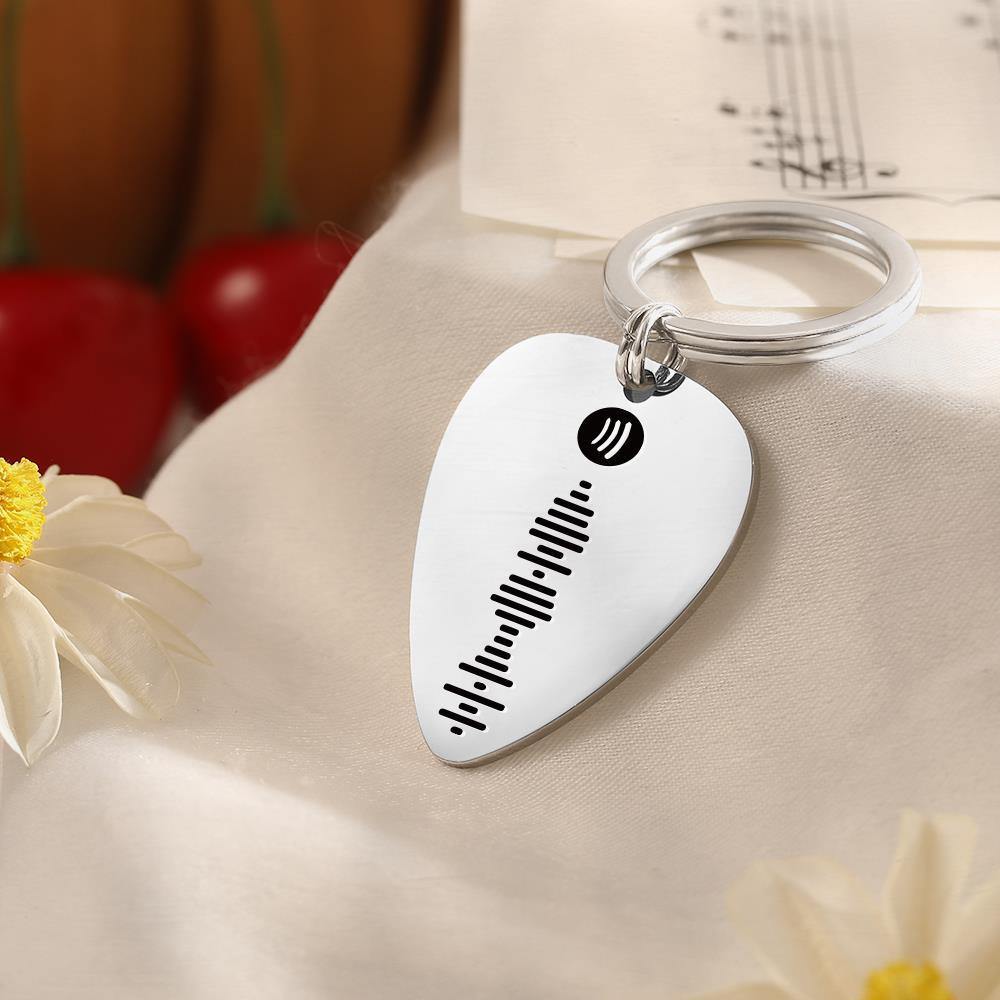 Scannable Spotify Code Guitar Pick Keychain, Engraved Custom Music Song Keychain Gifts for Him