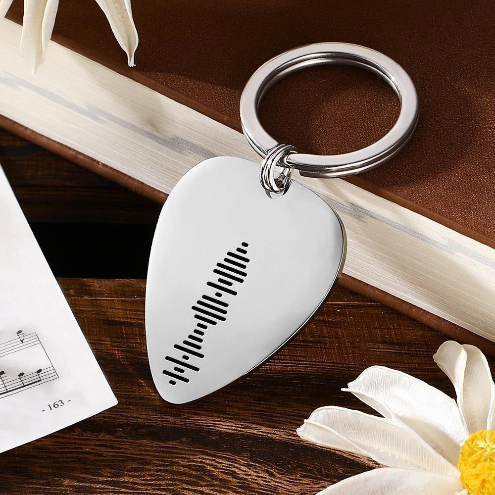 Scannable Music Code Guitar Pick Keychain, Engraved Custom Music Song Keychain Gifts for Him