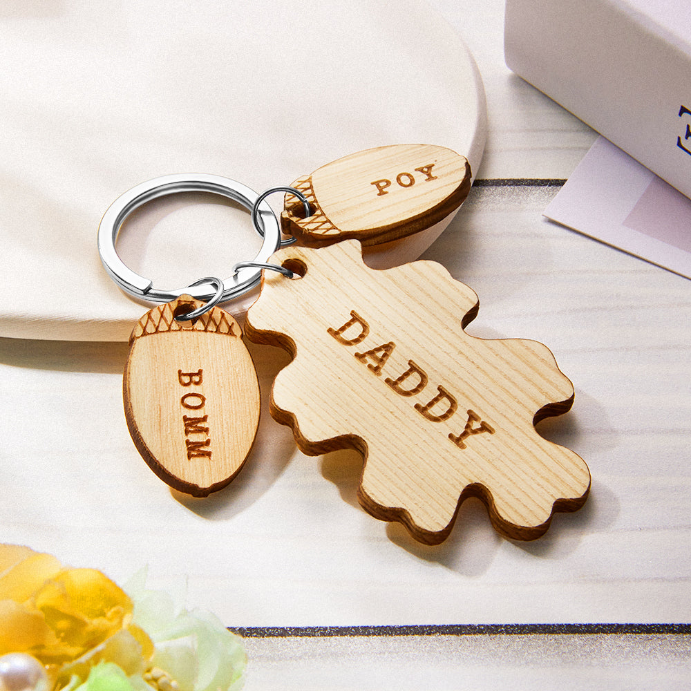 Custom Engraved Wooden Keychain Creative Acorn and Oak Keyring Gifts for Him