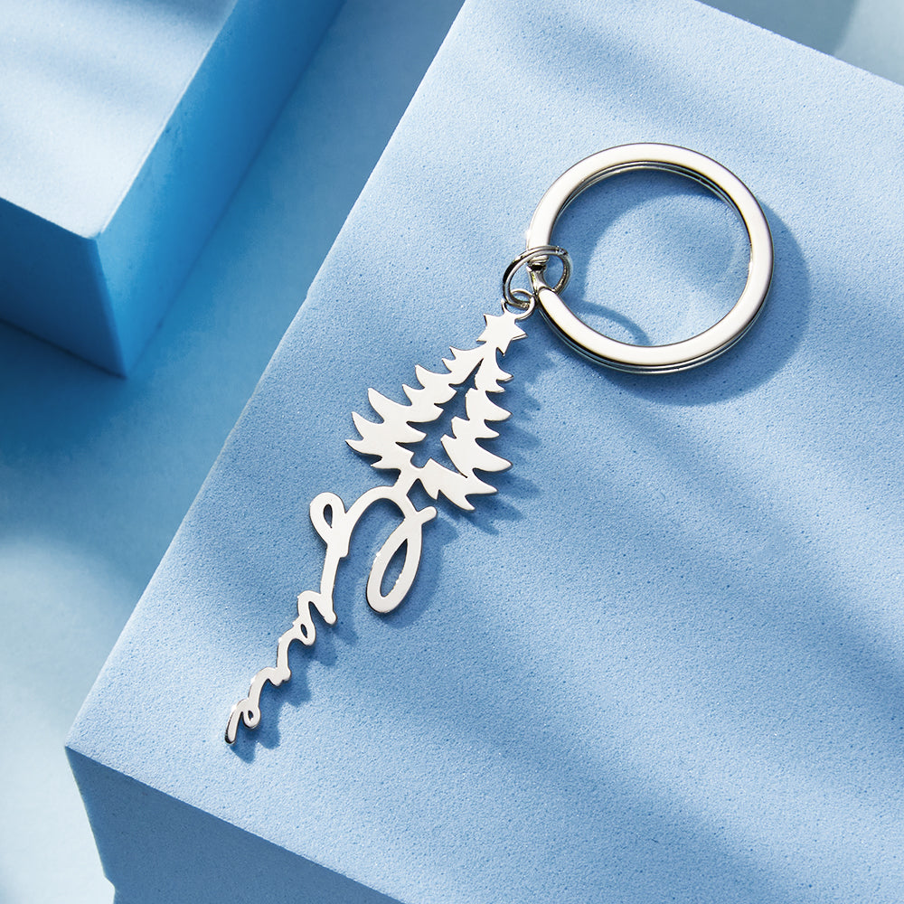 Custom Engraved Name Keychain Christmas Tree Keyring Gift for Her