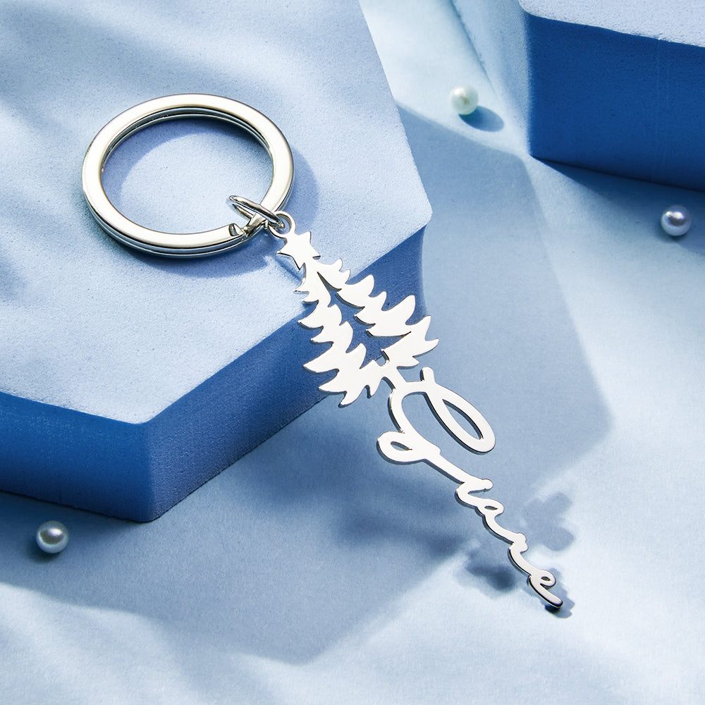 Custom Engraved Name Keychain Christmas Tree Keyring Gift for Her