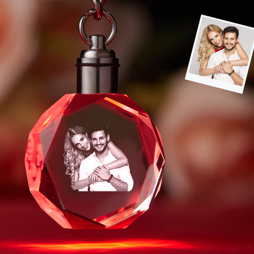 Custom Photo Crystal Keychain Couple Keepake Crystal Keychain  Octagon Shape Photo Keychain