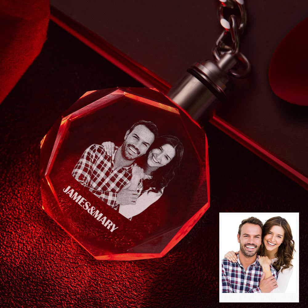 Custom Photo Crystal Keychain Couple Keepake Crystal Keychain  Octagon Shape Photo Keychain