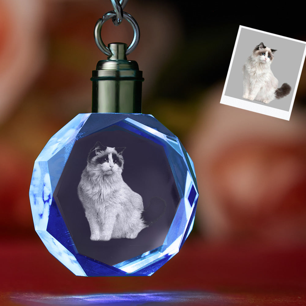 Custom Photo Crystal Keychain Pet Keepake Crystal Keychain  Octagon Shape Photo Keychain