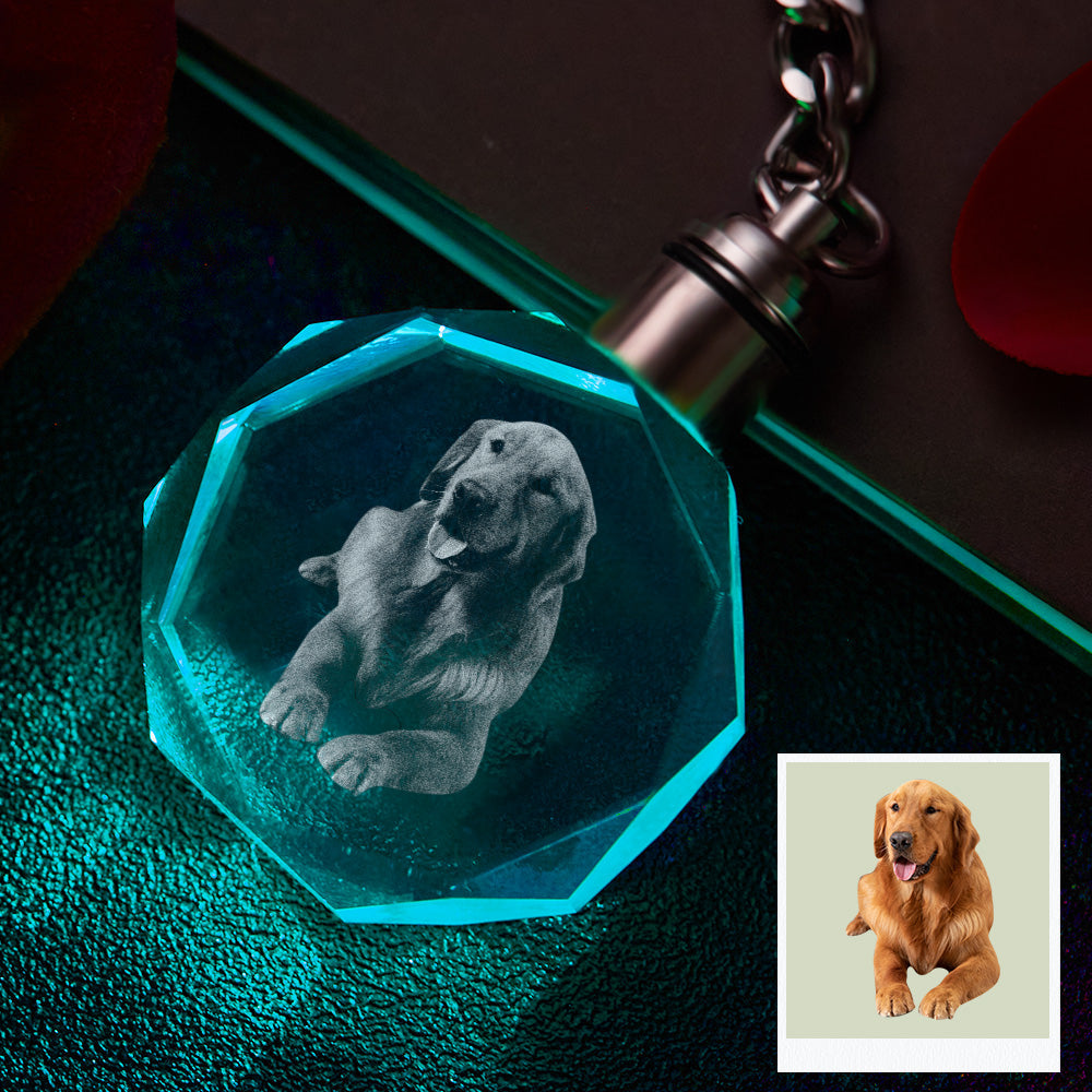 Custom Photo Crystal Keychain Pet Keepake Crystal Keychain  Octagon Shape Photo Keychain