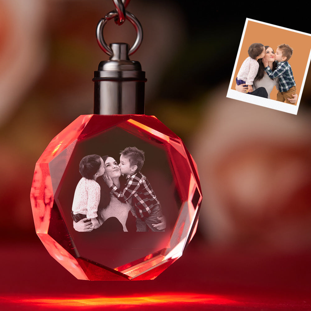 Custom Photo Crystal Keychain Family Keepake Crystal Keychain  Octagon Shape Photo Keychain