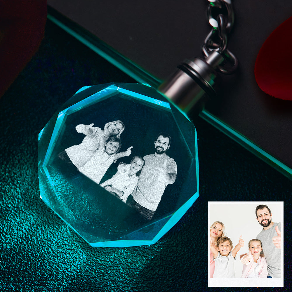 Custom Photo Crystal Keychain Family Keepake Crystal Keychain  Octagon Shape Photo Keychain