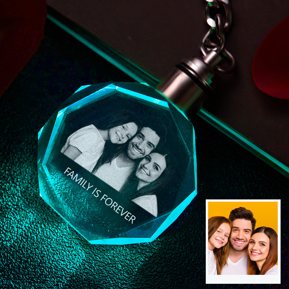 Custom Photo Crystal Keychain Family Keepake Crystal Keychain  Octagon Shape Photo Keychain