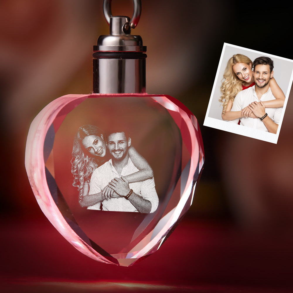 Custom Photo Crystal Keychain Couple Keepake Crystal Keychain  Heart Shape Photo Keychain