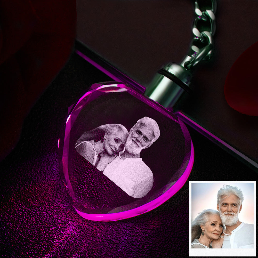 Custom Photo Crystal Keychain Couple Keepake Crystal Keychain  Heart Shape Photo Keychain