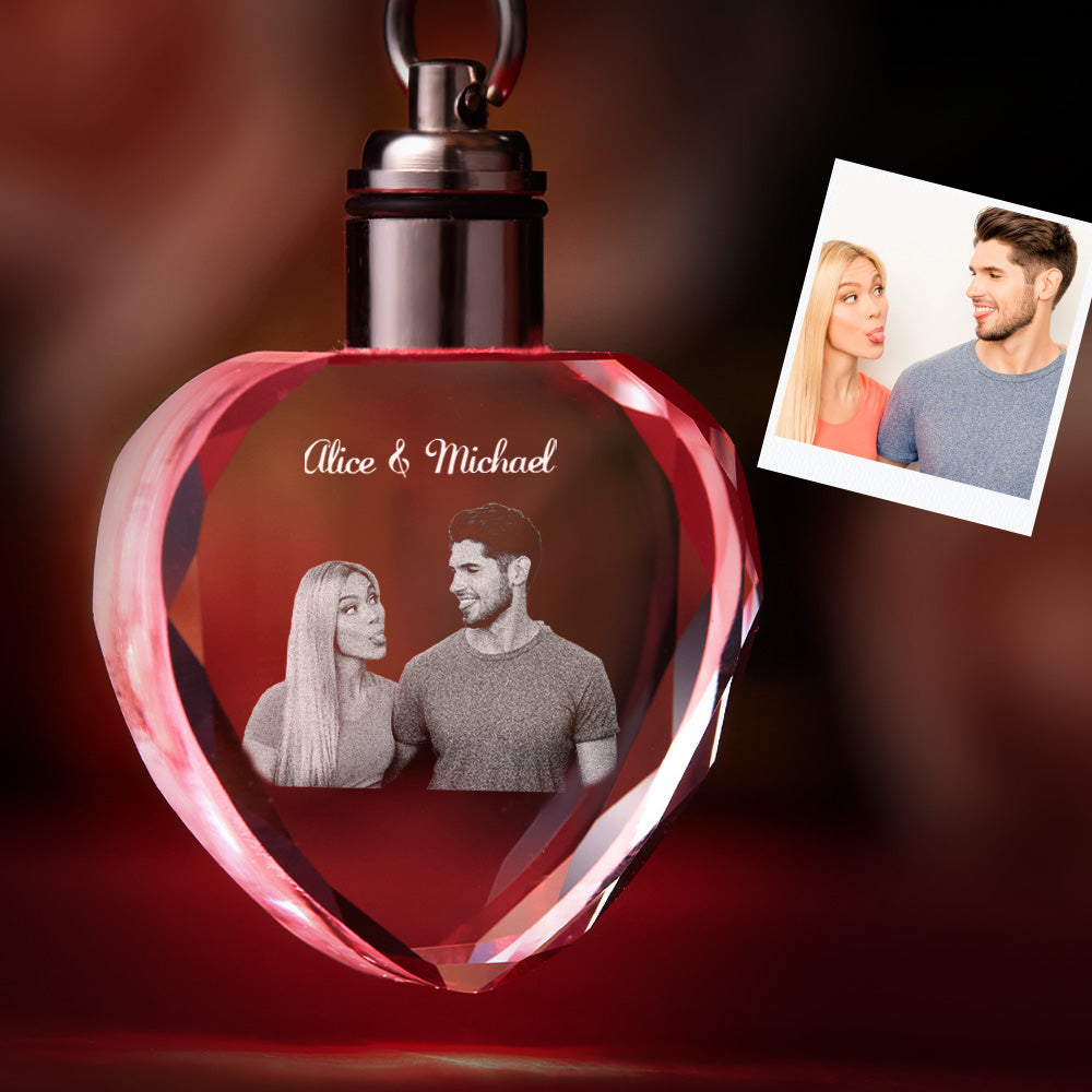 Custom Photo Crystal Keychain Couple Keepake Crystal Keychain  Heart Shape Photo Keychain