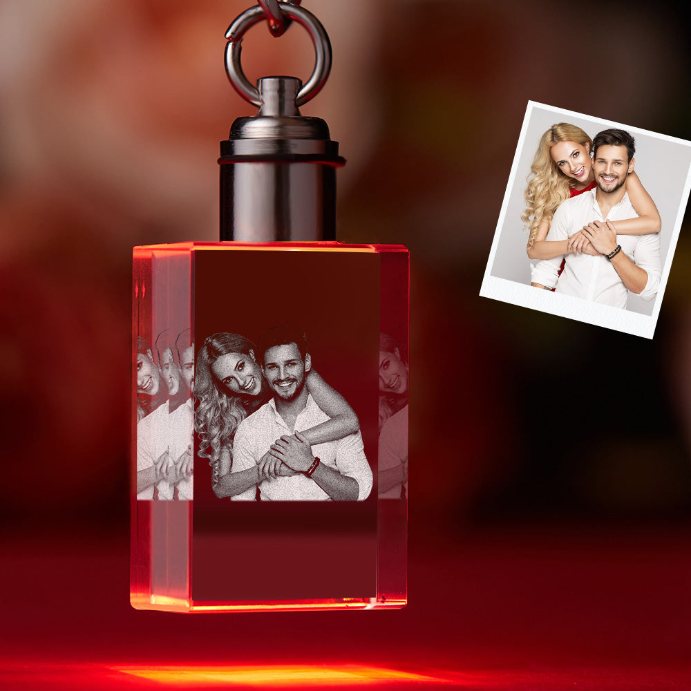 Custom Photo Crystal Keychain Couple Keepake Crystal Keychain  Rectangle Shape Photo Keychain