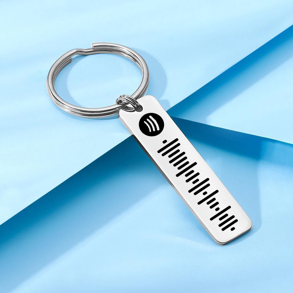 Spotify Code Keychain, Custom Scannable Engraved Custom Music, Song Keychain Gifts for Him Silver Color