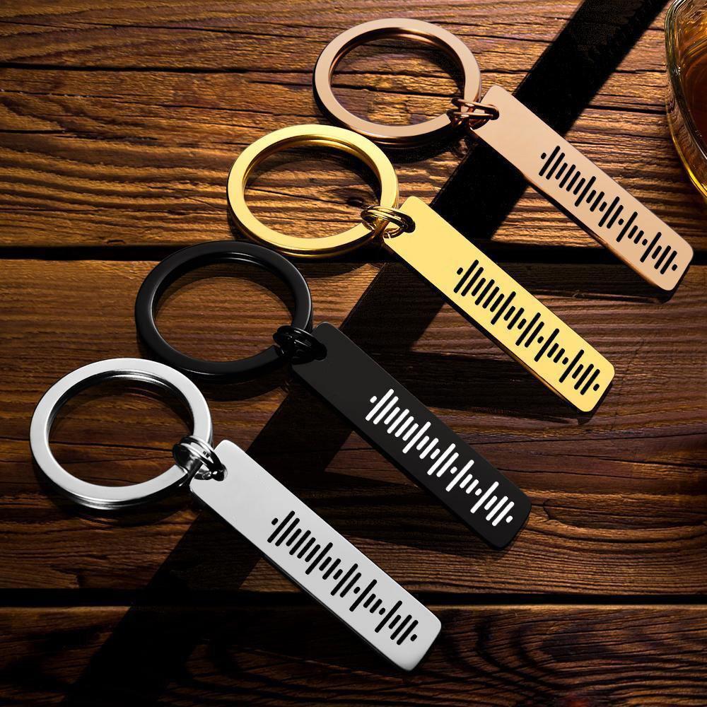 Music Code Keychain, Custom Scannable Engraved Custom Music, Song Keychain Gifts for Him Silver Color