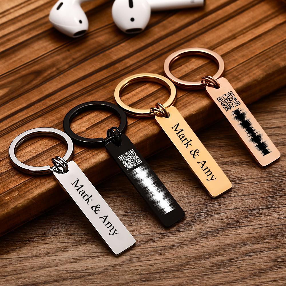 Custom Engraved QR code Keychain Scannable Code Sonic Audio Technology Gift Rose Gold
