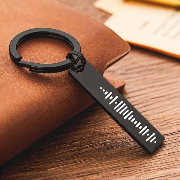 Scannable Music Code Keychain, Custom Engraved Music Song Keychains Black