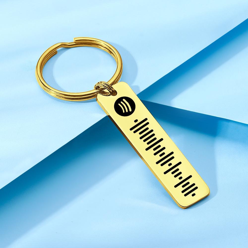 Custom Scannable Spotify Code Keychain, Engraved Custom Music, Song Keychain Gifts for Him Golden Color Double Sided