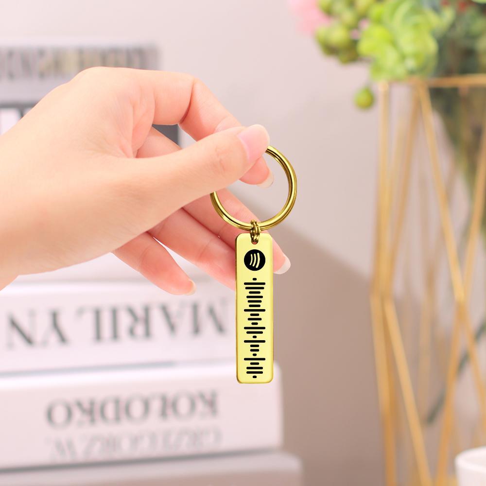 Custom Scannable Spotify Code Keychain, Engraved Custom Music, Song Keychain Gifts for Him Golden Color Double Sided