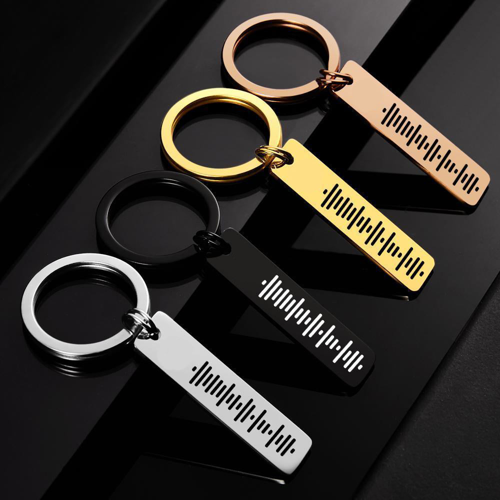 Scannable Music Code Keychain, Custom Music Song Keychains Rose Gold Color Gifts for Her Double Sided