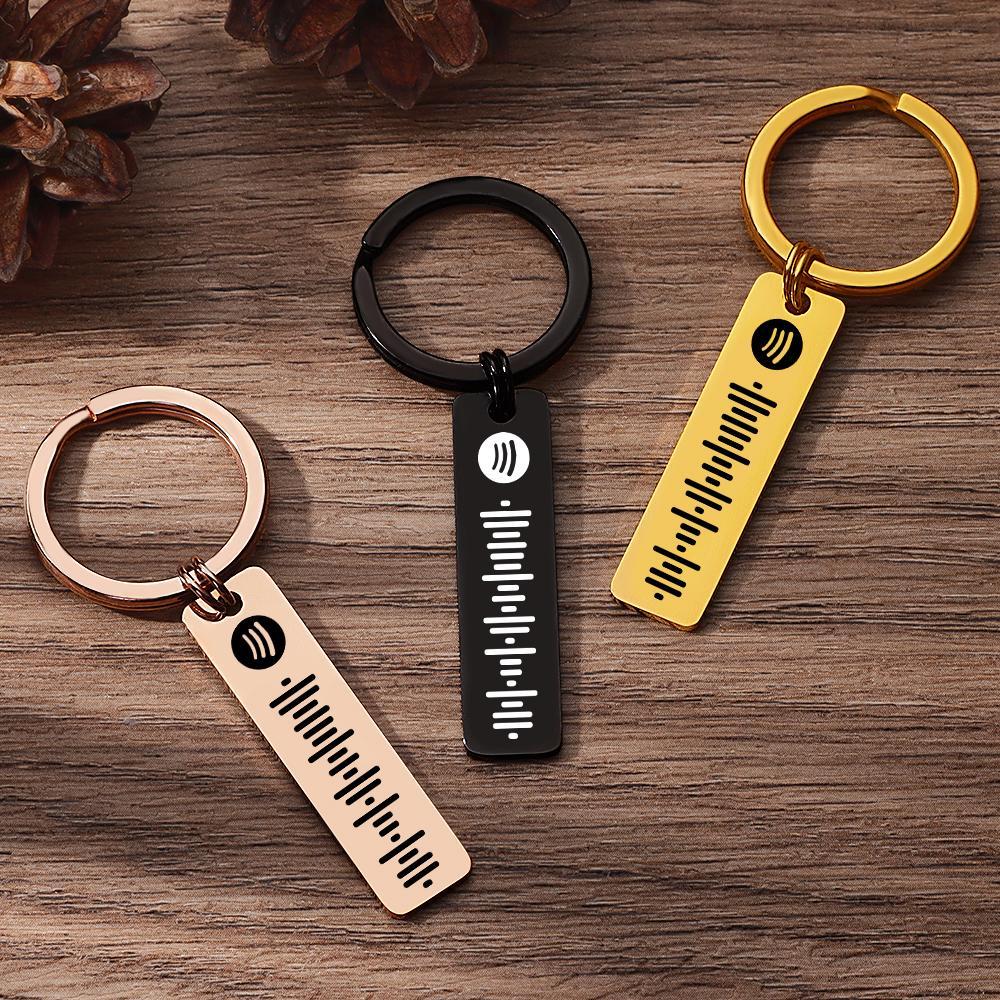 Custom Scannable Spotify Code Keychain, Engraved Custom Music, Song Keychain Gifts for Him Golden Color Double Sided