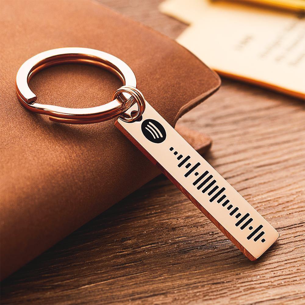 Scannable Spotify Code Keychain, Custom Engraved Music Song Keychains Rose Gold