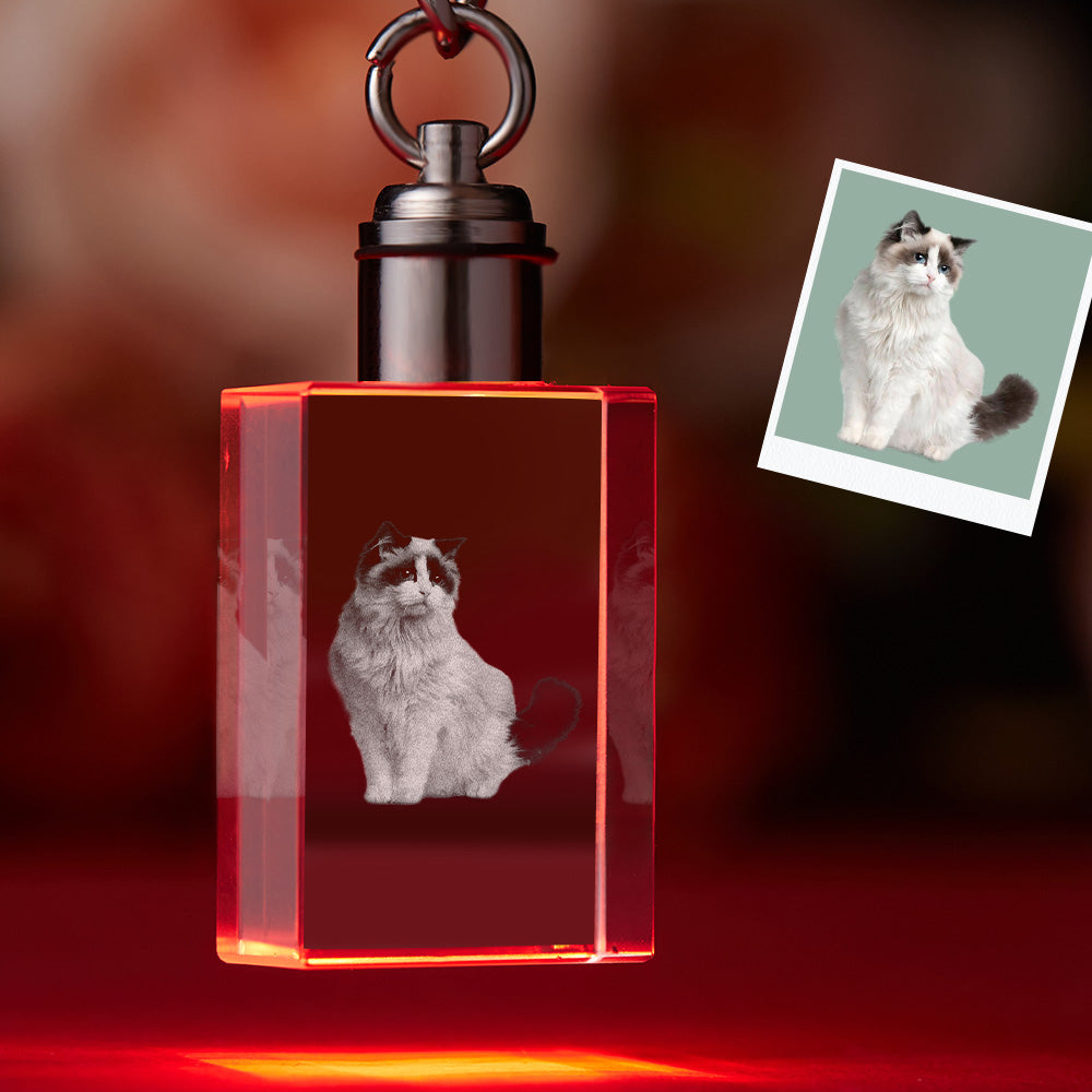 Custom Photo Crystal Keychain Pet Keepake Crystal Keychain  Rectangle Shape Photo Keychain