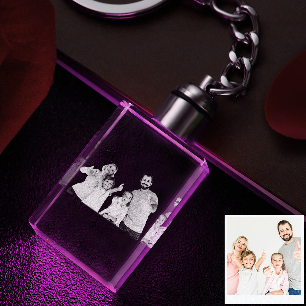Custom Photo Crystal Keychain Family Keepake Crystal Keychain  Rectangle Shape Photo Keychain