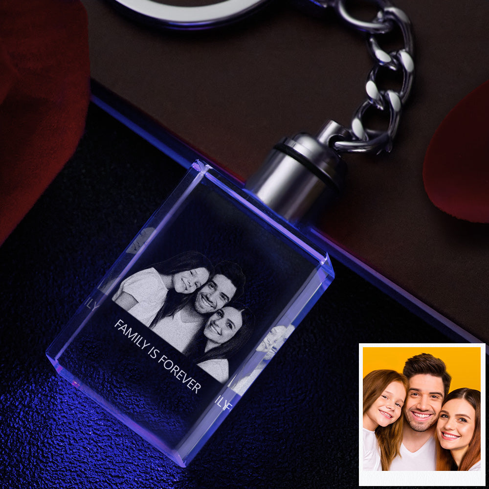 Custom Photo Crystal Keychain Family Keepake Crystal Keychain  Rectangle Shape Photo Keychain
