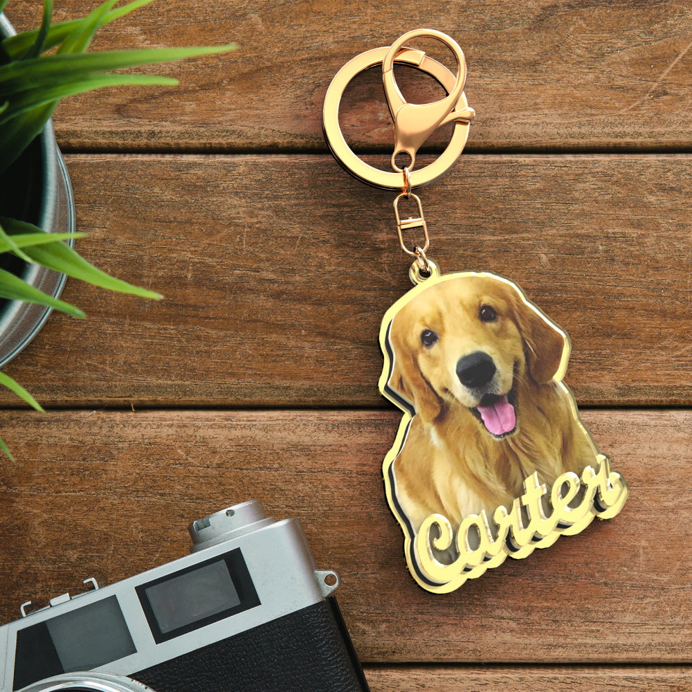 Custom Photo Engraved Gold Keychain Exquisite Custom Pet Keychain Gift For Him