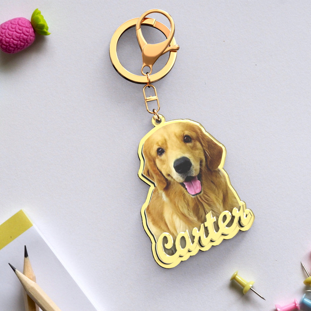Custom Photo Engraved Gold Keychain Exquisite Custom Pet Keychain Gift For Him