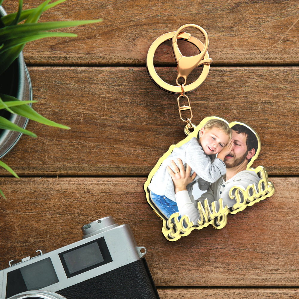 Custom Photo Engraved Gold Keychain Exquisite Custom Father's Day Keychain Gift for Dads
