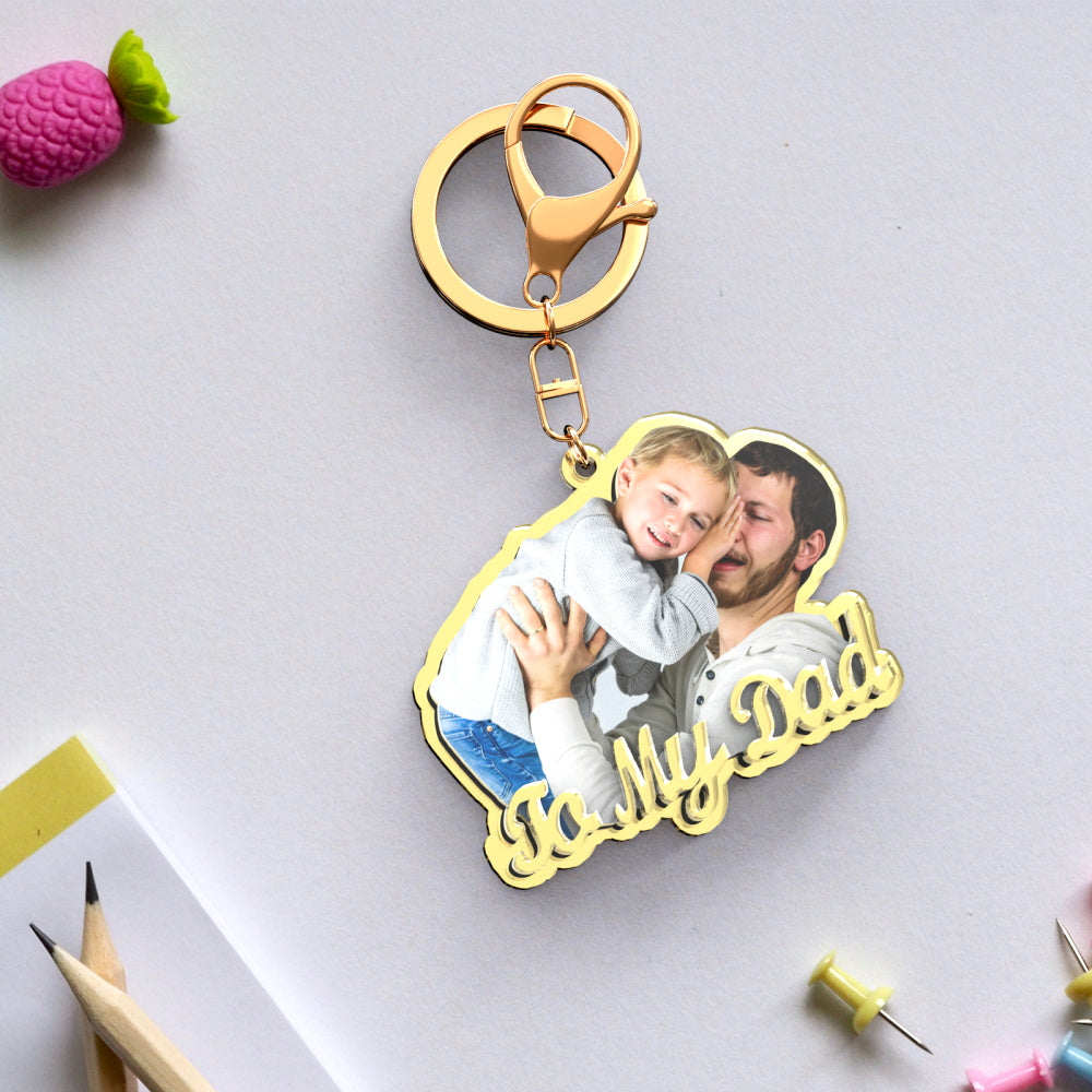 Custom Photo Engraved Gold Keychain Exquisite Custom Father's Day Keychain Gift for Dads